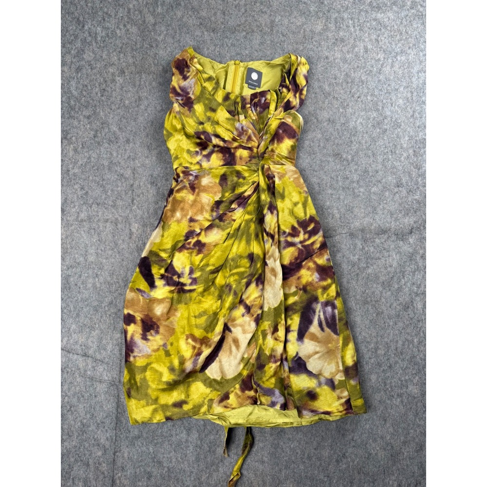 Quillaree Dress Womens 4 Green Silk Linen Floral Twist Mini Boho Anthropologie